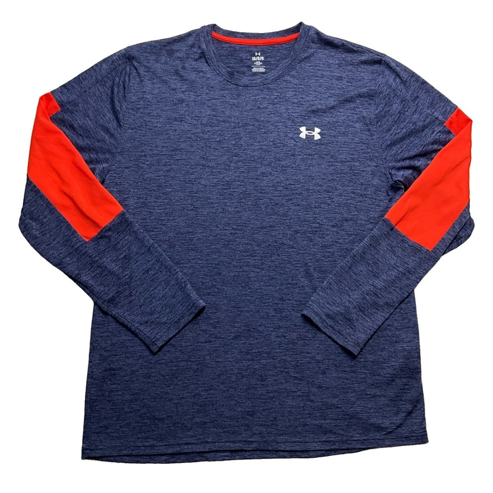 Under Armour Mens Blue Orange Long Sleeve Pullover Shirt Size L